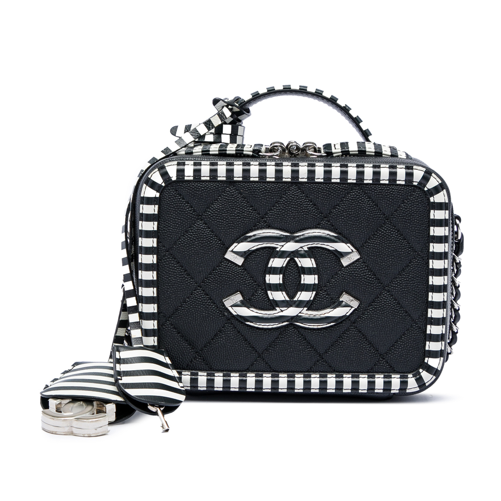 Pre-Loved Chanel Small Caviar Striped CC Filigree Vanity Case